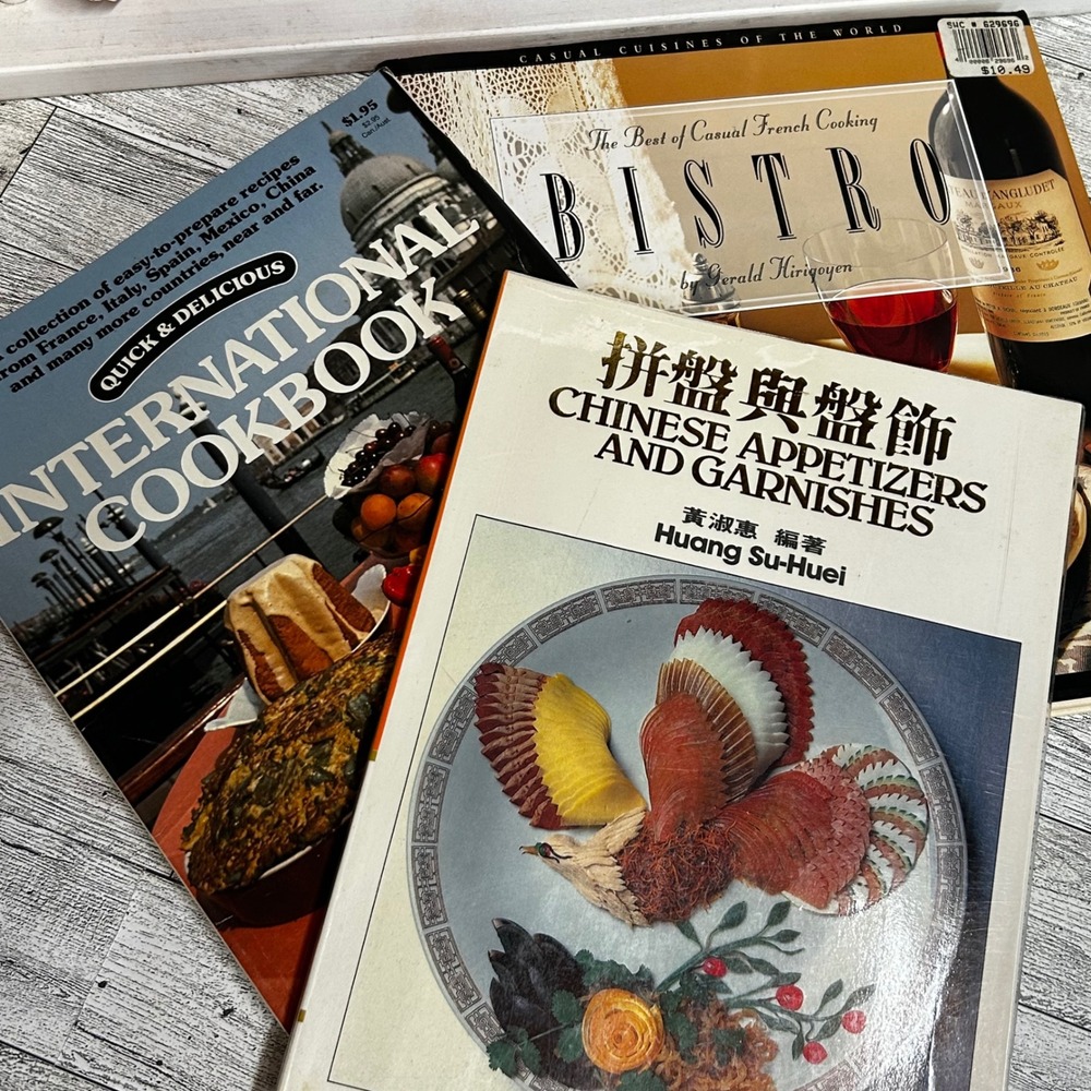 Vintage Cookbook Trio: Bistro Chinese Appetizers International Recipes 80s 90s